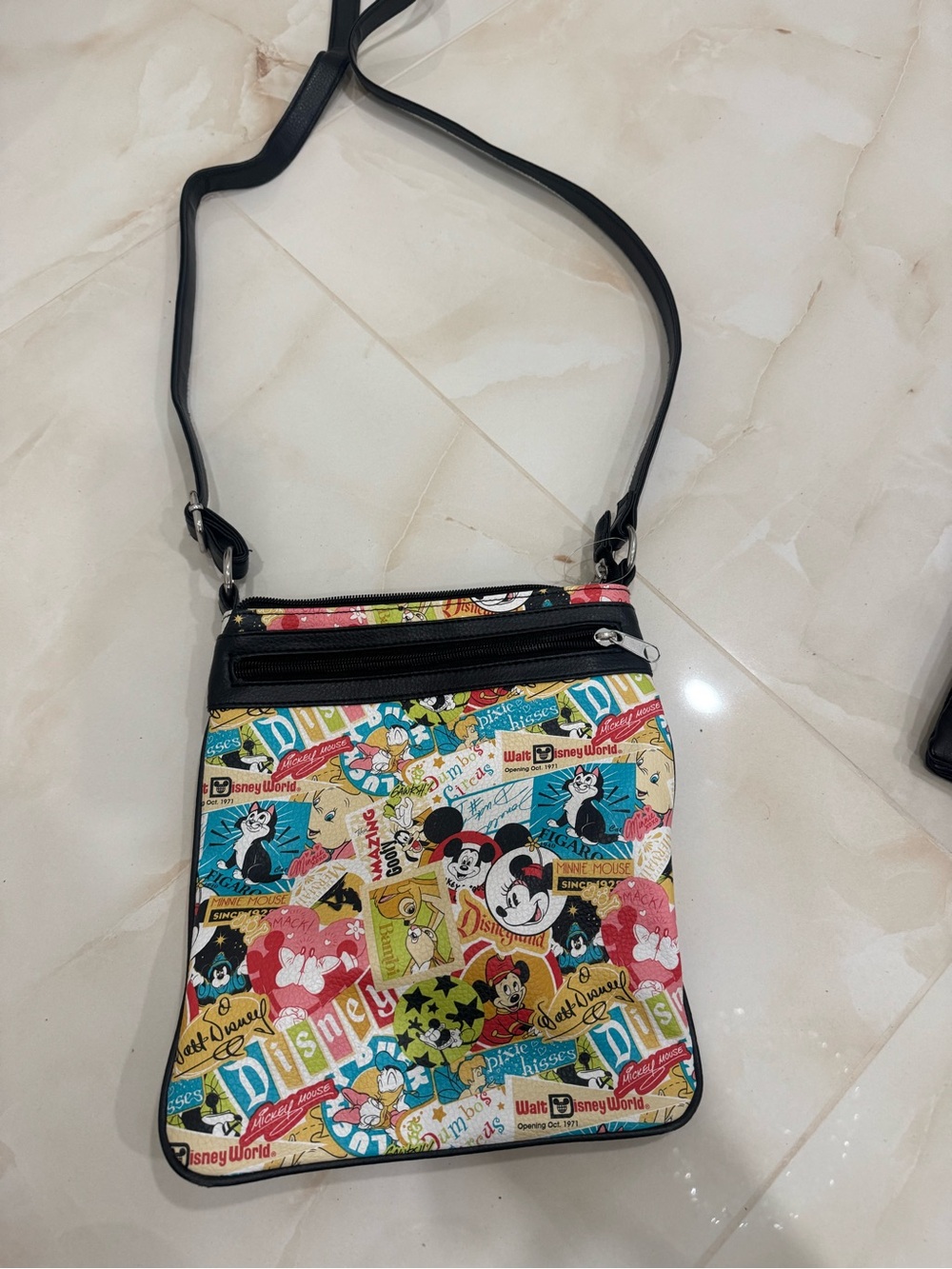 Disney Multicolor Classic Characters Crossbody Bag with Black Strap